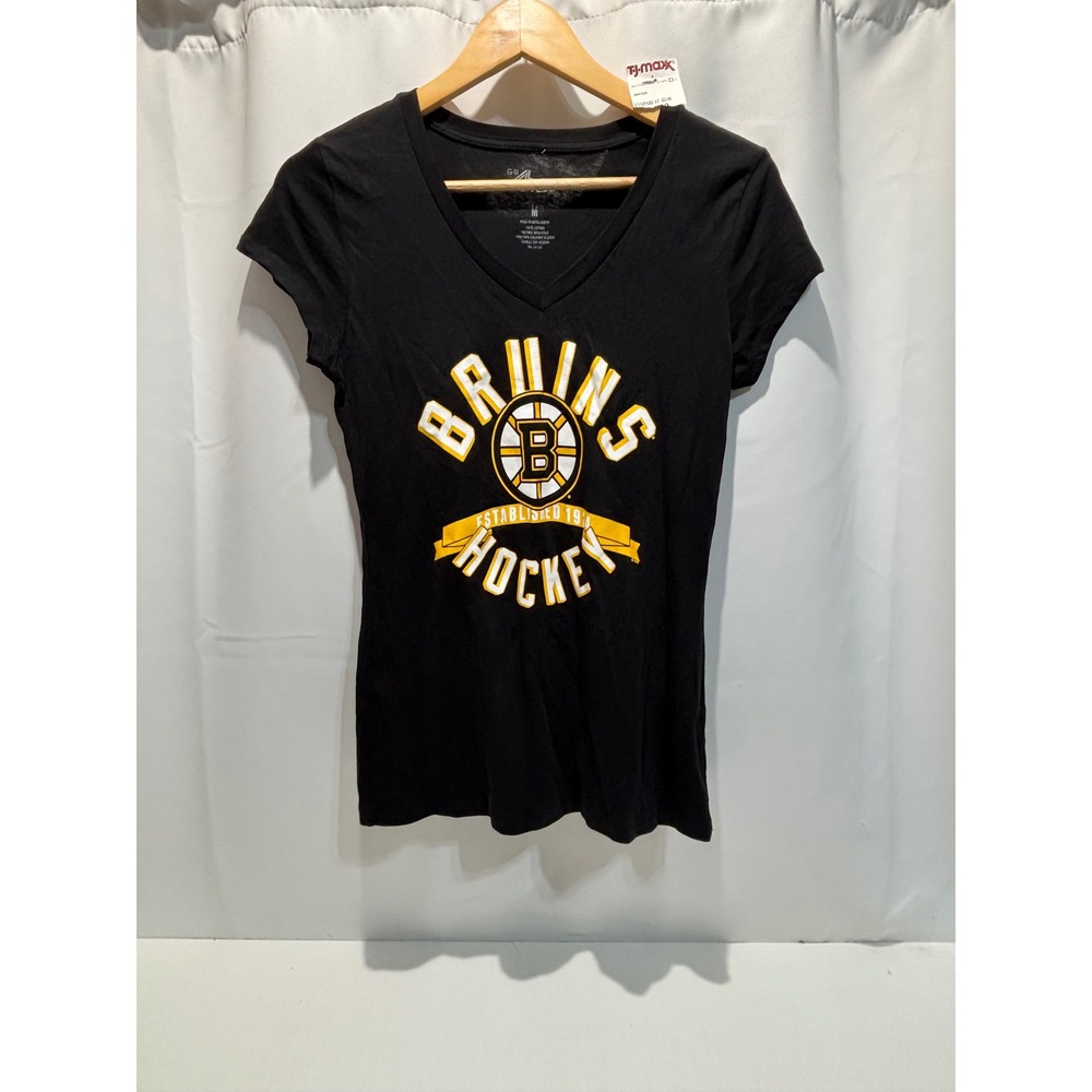 G-III 4Her Boston Bruins T-Shirt Women M Black V-Neck Hockey Graphic Tee